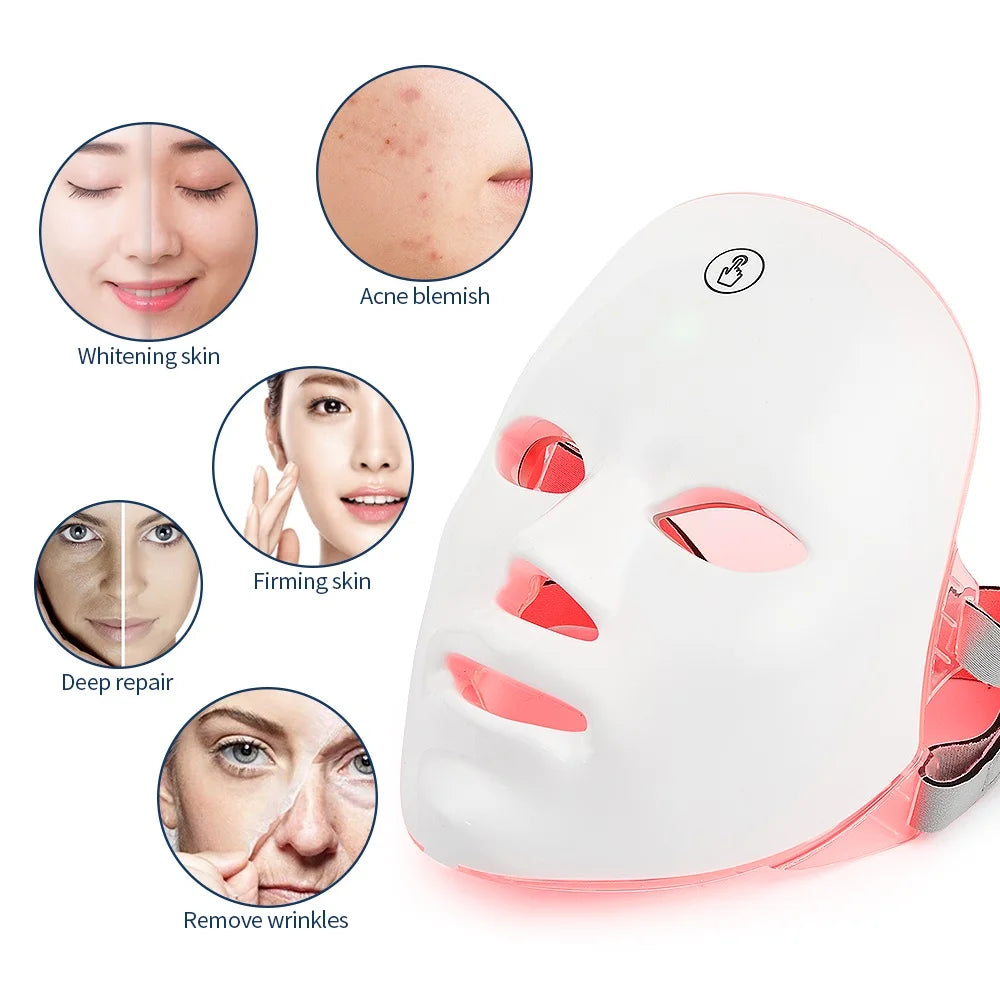 7 Led Facial Mask With Neck Red Light Therapy